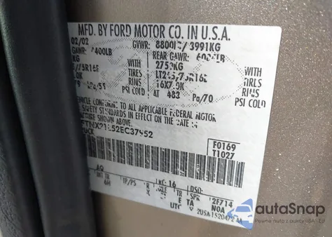 2002 Ford F-250 Lariat/Xl/Xlt from USA, damaged, VIN 1FTNX21L52EC37952